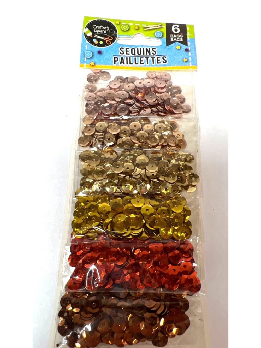 6-Pack Metallic Craft Sequins In Gold Bronze & Red Tones For DIY Projects